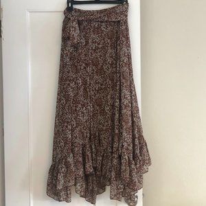 Brown Floral Asymmetrical Maxi Skirt - Size M